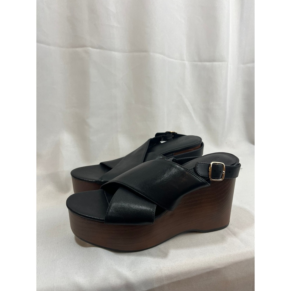 Universal Thread Womens Black Crossover Platform Wedge Sandals Size 9.5 NEW